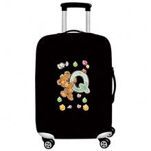 Black Elastic Luggage Cover, Cartoon Teddy Bear Candy Letter Initial Print, Dustproof Luggage Sleeve, Travel Accessory, Luggage Not Included - Black - View 21