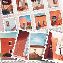 36PCS Mediterranean Building View Stickers, Warm Tone Minimalist Architecture Aesthetic Cutout Set For Journals, Planners & Laptops - Stamp - View 2