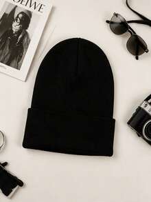 1PC/ Unisex Classic Ribbed Knit Beanie Hat, Warm Cuffed Winter Cap For Men Women, Solid Color Stretchy Soft Skull Cap, Essential Streetwear Accessories. - Multicolor - View 9