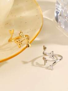 2pcs/Set Stainless Steel 18K Gold Plated Fashion Butterfly Open Ring, Suitable For Women's Daily And Party Wear - Multicolor - View 4