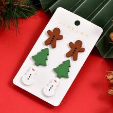 Christmas 3-In-1 Card Gingerbread Man Christmas Tree Snowman Acrylic Painted Soft Clay Texture Cute Holiday Earrings Gift For Girls - Y44 - View 1