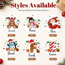 Custom Initials Christmas Stickers, Personalized Holiday Gift Tags, Family Label Stickers For Gift Wrap, Customized Name Seals, Customizable Xmas Party Favor Labels, Festive Envelope Stickers, Christmas Gift Decor, Round Stickers, Family Gift - Style B - View 4