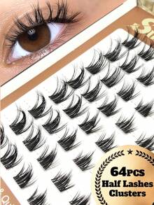 Sibeuna 64pcs D Curl Fluffy Faux Mink Half Lash, Cross Thickened, Single Cluster False Eyelashes, Soft And Fluffy, Natural Look, DIY Lash Clusters - D - View 1