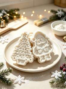 Christmas Snowman Tree Silicone Mold 2-Pcs, Candy Mold Fondant Mold Cake Decorating Tool Baking Tray, Easy-Release DIY Mold For Fondant Baking Clay Crafts, Reusable Kitchen Baking Supplies - Beige - View 7