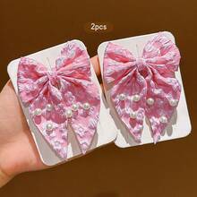 2pcs Pink Swallowtail Bow Hair Clips Sweet Style Hair Accessories Suitable For Daily Use - Multicolor - View 10