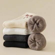 5 Pairs Thickened Warm Terry Towel Cotton Socks With Bows For Autumn/Winter - Multicolor - View 5