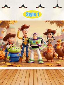 Disney Toy Story Halloween Wall Decor, 4 Autumn Turkey Pumpkin Patterns, Party Photo Backdrop, Festival-Themed Scene Decoration Tapestry - Multicolor - View 4