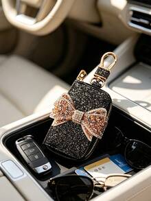 Bow Car Key Case, Key Wallet, Auto Key Protector, Built-In Chain, Protects Car Keys, Can Be Hung On Waist Or Bag, Ideal For Daily Commute And Travel, Suitable For Car Enthusiasts, Can Be Used As Car Key Cover, Remote Control Protector, Fashionable Key Chain, Earphone Bag, Coin Purse, Gift For Women, Lovers, Family, Friends, Birthday Gift, Holiday Gift, Party Gift, Travel Gift - Multicolor - View 4