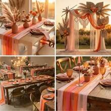 1/3pcs Gradient Sunset Sheer Gauze Table Runner,Boho Rustic Farmhouse Style Table Decor For Wedding,Birthday Party,Christmas,Halloween,Graduation Ceremony,Outdoor Dusk Theme Party DecorationSHEIN - Multicolor - View 4