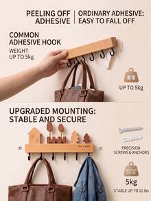 My Castle Wooden Key Holder Wall-Mounted Decorative Entryway Storage Hook Organizer Rack Cute House And Tree Pattern Rustic Wooden Hooks Suitable For Keys, Hats, Coats, Scarves, Leashes, Hallway, Bedroom, Living Room Home Decor - Multicolor - View 11