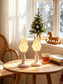 Gothic Flame Design White Candle Holder, Vintage Home Desktop Decor Ornament, Collectible Figurine, Suitable For Bedroom/Study/Bookshelf/Dining Table/Gift Shop/Party Decoration, Christmas And Birthday Gift - Multicolor - View 3