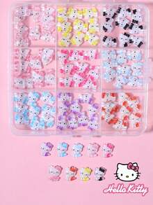 Sanrio 9格裝 90件裝 Hello Kitty 卡通美甲飾品套組，9款彩色蝴蝶結系列 Hello Kitty 貓咪設計美甲 DIY 微小水鑽平底飾件 - 彩色 - 查看 2
