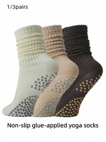 1/3 Pairs Women's All Season Pilates Sports Silicone Grip Yoga Socks, Non-Slip Ballet Pilates Exercise Socks, Fall - Multicolor - View 1