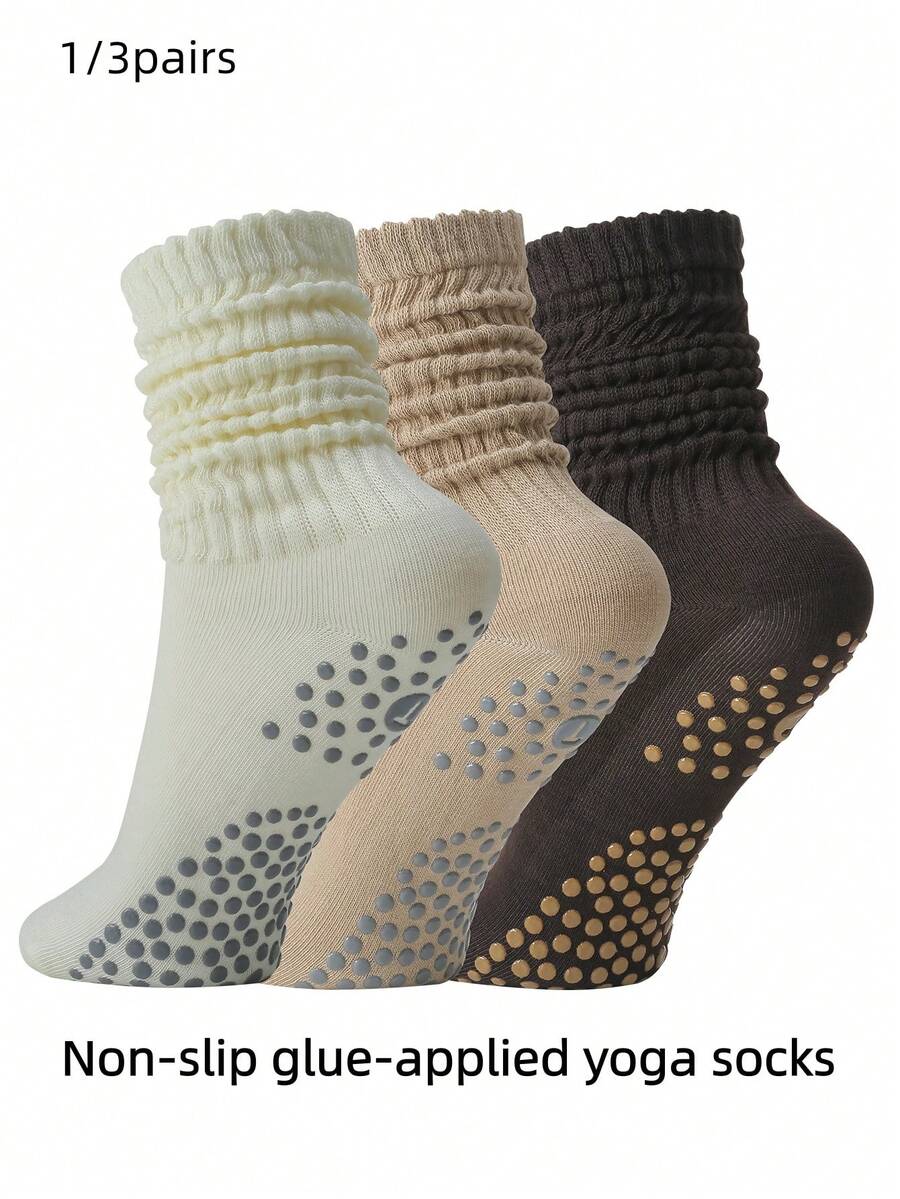 1/3 Pairs Women's All Season Pilates Sports Silicone Grip Yoga Socks, Non-Slip Ballet Pilates Exercise Socks, Fall - Multicolor - View 1