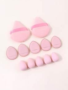 12‑Piece All‑Purpose Makeup Sponge Set, Made Of 2 Triangle Loose Powder Puffs, 5 Mini Air Cushion Puffs And 5 Beauty Eggs With Portable Storage Pouch - Pink - View 3