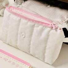 New Polka Dot Bow Pencil Case With Lace Trim, Large Capacity Stationery Storage Bag For Students - Pink - View 8