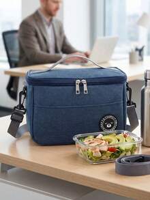 1pc Bear Pattern Insulated Lunch Bag - Soft Shell Cooler Lunch Box For Adults Men And Women, Waterproof And Portable, Suitable For Office Use, Keeps Food Fresh And Delicious, Christmas Holiday Gift - Navy Blue - View 7