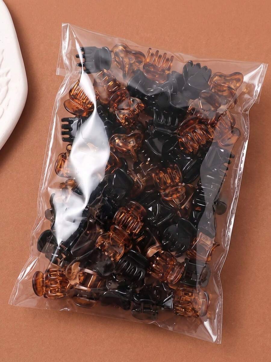 30/20/10入女款迷你髮夾，小號玳瑁色與黑色髮爪夾，防滑小開口可愛髮飾