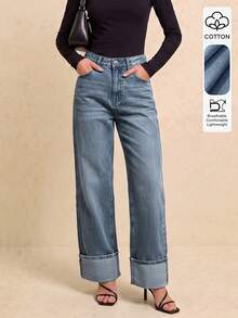 Women's Casual Cropped Tapered Leg Jeans With Classic Button Detail Design For Multi-Scenario Daily Wear - Dark Wash - View 2
