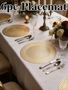 12pcs, Gold Round Hollow PVC Placemats, Washable Table Decor Mats, Non-Slip Odorless Tableware Pads, Durable High-Quality Coasters, Suitable For Restaurants, Cafes, Homestays, Compatible With Holidays, Parties, Gatherings, Birthdays, Weddings, Dinner Parties. - Multicolor - View 15