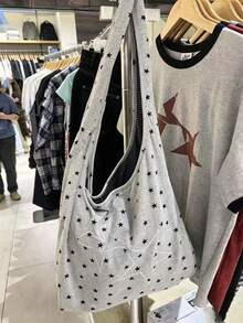 2025新款中式刺繡藝術清新仙氣風布料單肩手提包 通勤大容量托特包 - 灰色 - 查看 2