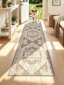 1 tấm thảm trải dài phong cách Bohemian họa tiết in tối giản, dễ vệ sinh, phù hợp cho nhà bếp, phòng ăn, hành lang, lối đi và các không gian trong nhà khác, dùng cho mọi mùa - Màu be - Xem 15