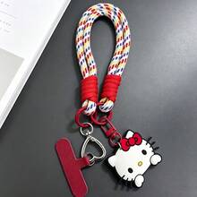 1 buah Tali Gantungan Ponsel Hello Kitty Hitam & Merah Muda, Gantungan Hello Kitty Sanrio, Tali Pergelangan Tangan Anyaman Buatan Tangan yang Dapat Diatur, Dengan Pembatas Ponsel dan Gantungan Kunci, Aksesori Anti-Hilang untuk Pecinta Mobil - Tali gantung - View 7