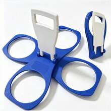 Foldable Portable Cup Holder/Drink Rack Reusable 2/3/4 Cups Takeout Coffee/Beverage Cup Storage Pocket Size Spill-Proof Suitable For Music Festival/Sports Game/Concert/Picnic/Car/Travel Blue - 4-cup Capacity - View 1