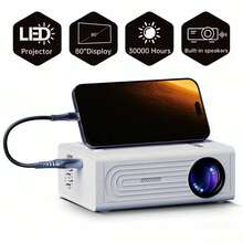 Smart Mini Portable Projector, Native 600P, Wired Home Theater Projector, 180° Adjustable Angle, Compatible With USB, Smartphone, TV Box, Laptop - High-Resolution Video Projector For Movies And Presentations - White - View 1