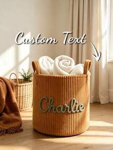 Personalized Custom Name Corduroy Storage Basket, Large Capacity Laundry And Blanket Organizer, Custom Home Decor Gift, Suitable For Christmas, Thanksgiving, Housewarming, Bedroom And Living Room Storage - Multicolor - View 8