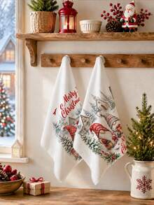 2pcs Christmas Village Snow Scene Gnome Pattern Kitchen Towels, Soft Polyester Dish Cloths, Suitable For Kitchen Decor, Kitchen Cleaning, Holiday Party Decoration, Kitchen & Bathroom Supplies, Home Essentials, Home Decor, Housewarming Gift - Multicolor - View 5