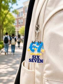 2D Flat Fun "67" Number Keychain - SIX SEVEN 67 Robot Keychain,Bag & Wallet Accessory, Daily Outfit Decoration, Perfect Birthday Gift Choice. Suitable For Mother, Father, Graduate And Teacher Birthday Gifts. - Multicolor - View 2
