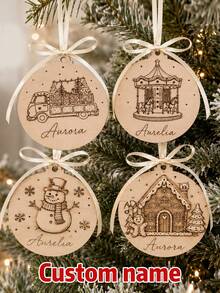 Custom Wooden Christmas Ornament, Personalized Name Tree Hanging Decor, Rustic Holiday Home Accent, Customized Xmas Pendant For Christmas Tree Decor, Customizable Festive Keepsake, Seasonal Party Decoration, Thoughtful Holiday Gift, Christmas Gift - Multicolor - View 1
