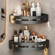 Wall-Mounted Bathroom Corner Shelf, Space-Saving Triangular Corner Shelf, Plastic Shower Rack, Bathroom Kitchen Triangular Shelf, Bathroom Storage Rack, Wall-Mounted Lightweight Plastic Corner Shelf - No Drilling Or Adhesive Required. Bathroom Storage Rack - Black 1pc - View 2