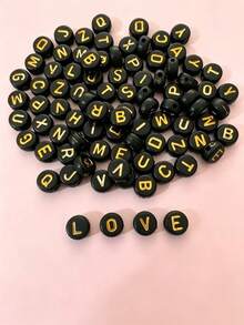 100pcs Flat Letter Beads Random Letters - Black - View 6
