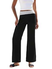 Womens Flare Sweatpants Drawstring Elastic Waist Bootcut Pants Trousers - Black - View 4