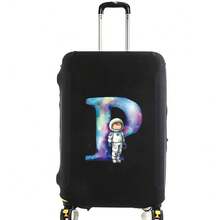 Elastic Luggage Cover, Cute Astronaut Galaxy Initial Print, Black Scratch-Resistant Luggage Protector, Travel Accessory, Luggage Not Included - Black - View 73