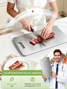 2PCS/1pc Titanium Cutting Boards For Kitchen, Stainless Steel Cutting Board Set For Meat Fruit And Vegetable - Silver - View 9
