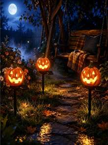 1pc Solar Powered Pumpkin Light, LED Outdoor Realistic Pumpkin Garden Stake Light, Weather-Resistant Warm Light Decoration, Auto On/Off, Suitable For Yard Garden Lawn Path Patio Backyard, Halloween Holiday Home Decor And Festival Gift - Pumpkin Ground Stake Light - View 8