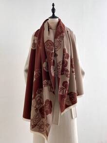 1pc Elegant Floral Pattern Jacquard Faux Cashmere Warm Scarf, Cold-Proof Neck Warmer, Women's Autumn/Winter Fashion Versatile Air Conditioning Shawl Blanket, Suitable For Daily Matching And Decorative Use - Multicolor - View 10