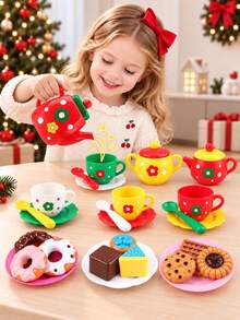 Set Pesta Teh Sore Natal, 24 Buah Set Mainan Teh untuk Bermain Peran Anak Perempuan, Kue Donat, Set Mainan Dapur Anak, Mainan Kostum Pesta - Paket Teh Sore - View 2