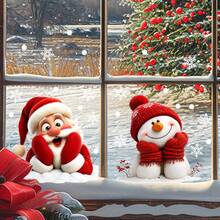 2pcs/Set Cute Santa Claus And Snowman Glass Stickers, Snowflake Winter Christmas Pattern Suitable For Holiday Home Window Indoor Christmas Party Background Decoration - Multicolor - View 4