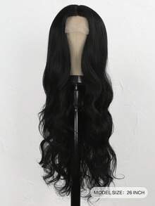 Women's Synthetic Lace Front Wig, Middle Part, 26 Inch Long Wavy Curly Hair, Black Color Optional, Heat Resistant Fiber, Halloween - Black - View 2