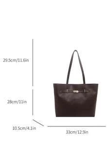 Women's Large Capacity Tote Bag, Metal Lock Decor Shoulder Handbag, Elegant Casual Work Daily Shopping Purse - Coffee - View 2