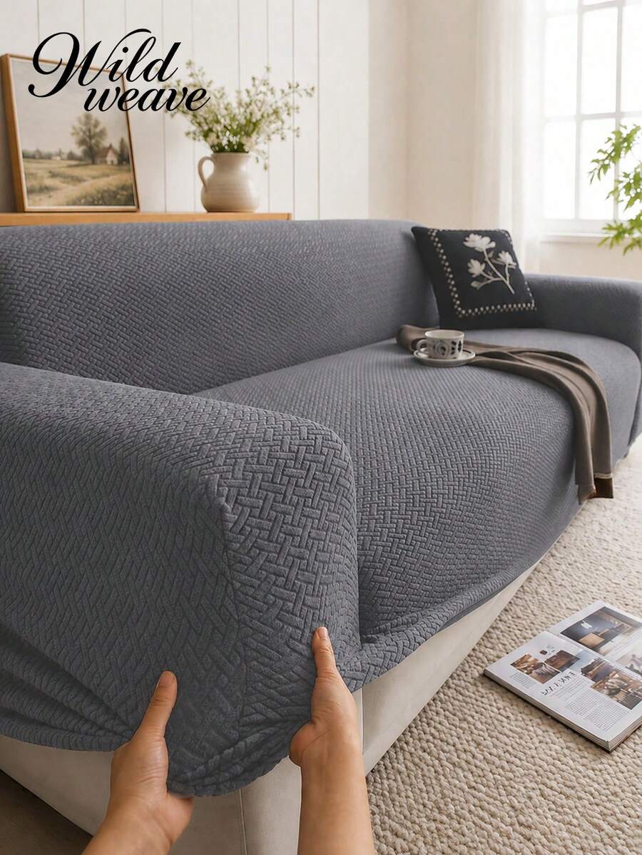 1pc Jacquard Sofa Cover, Modern Style Jacquard Seat Cushion Cover, Suitable For Daily Living Room Scenes, All-Season Universal Sofa Cover - Dark Grey - View 1