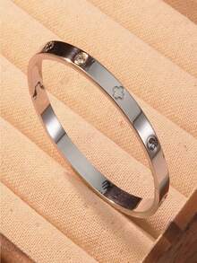1PC Multi-Color Stainless Steel Bracelet Women's Oval 18K Gold Plated Cubic Zirconia Flower Bracelet - Bracelet - View 9