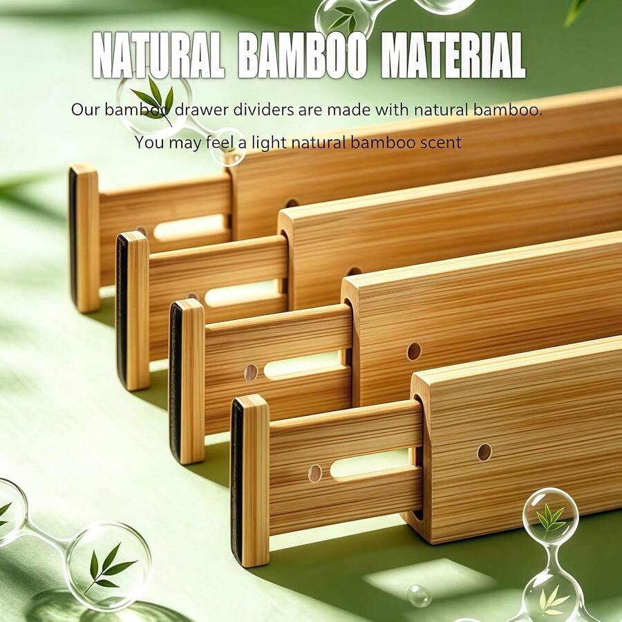 4-Piece Bamboo Drawer Dividers, Extendable Spring-Loaded 13-17 Inch And 17-22 Inch Drawer Organizers, Wardrobe Organizer, Dressing Table Organizer, Storage Organizer, Room Decorator, Suitable For Kitchen, Dressing Table, Bathroom, And Bedroom Crafts Storage And Organization - Multicolor - View 1