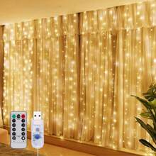 [Fairy String Lights] 300 LED Fairy String Lights 8 Light Modes, Remote Controlled, 9.8x9.8ft Indoor Outdoor String Lights For Christmas, Weddings, Party, Bedroom, Wall, Window - USB Curtain Lights - View 1