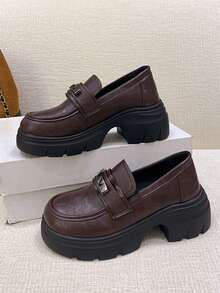 New Versatile Thick Sole Loafers Women's British Style Height-Increasing Slip-On Leather Shoes Retro JK Shoes - Brown - View 7