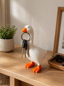 1pc Magnetic White Goose Keychain Decorative Ornament, Cute Duck-Shaped Key Organizer With Magnetic Head, Desktop/Entryway Home Decoration, Can Store Keys, Paperclips And Small Metal Items - Multicolor - View 2